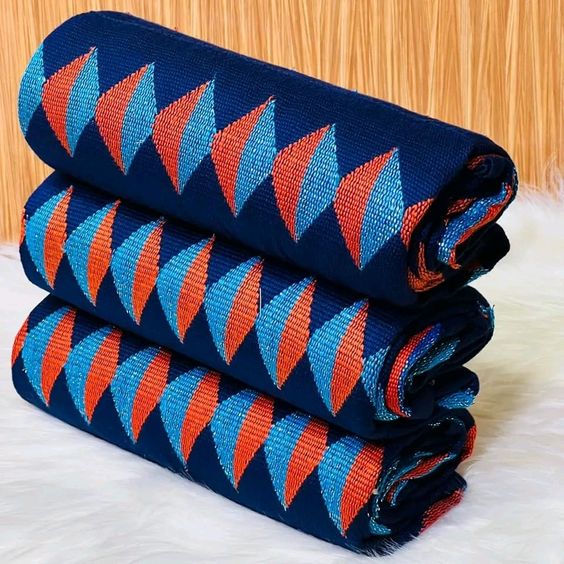 Ashanti Royal Kente  Burnt Orange and Blue